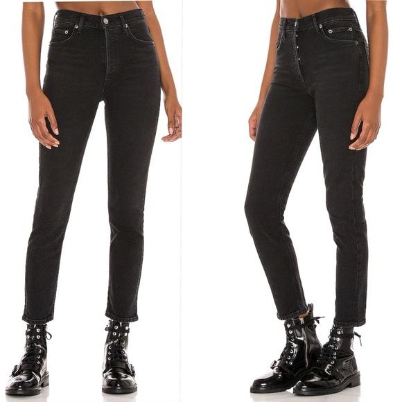 Agolde Denim - AGOLDE Nico High Rise Slim Jeans In Black Wash Size 26